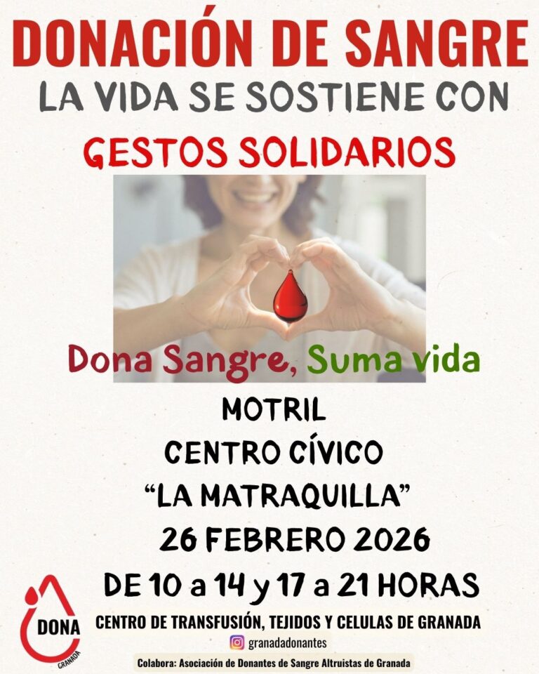 Donación de Sangre el 26 de Febrero en el Centro Cívico LA MATRAQUILLA