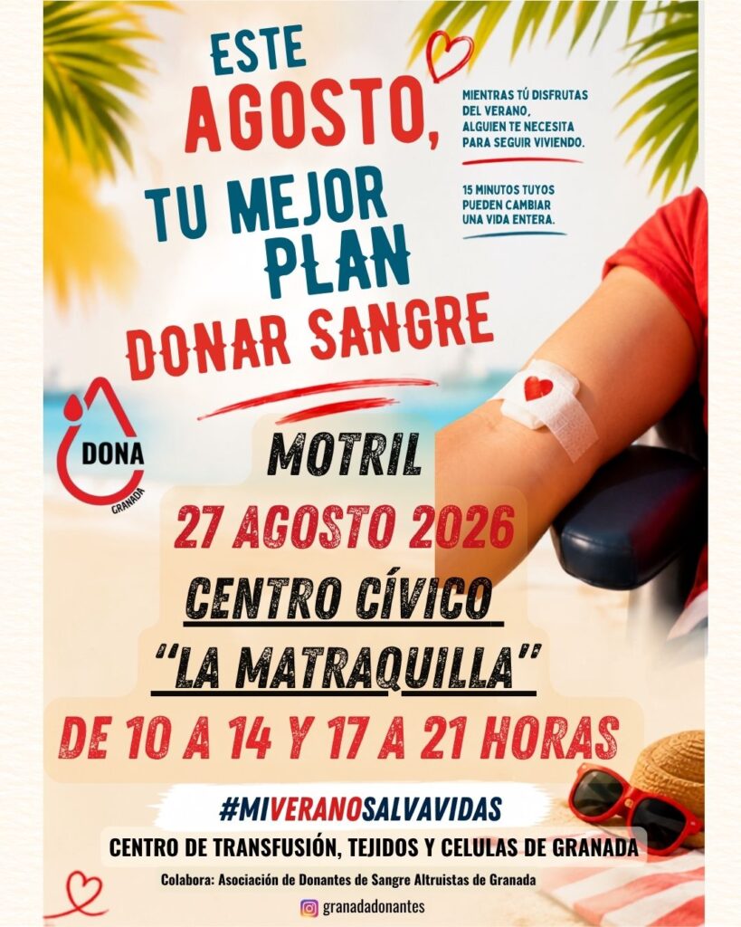 Donación de Sangre el 27 de Agosto en el Centro Cívico la Matraquilla en Motril.